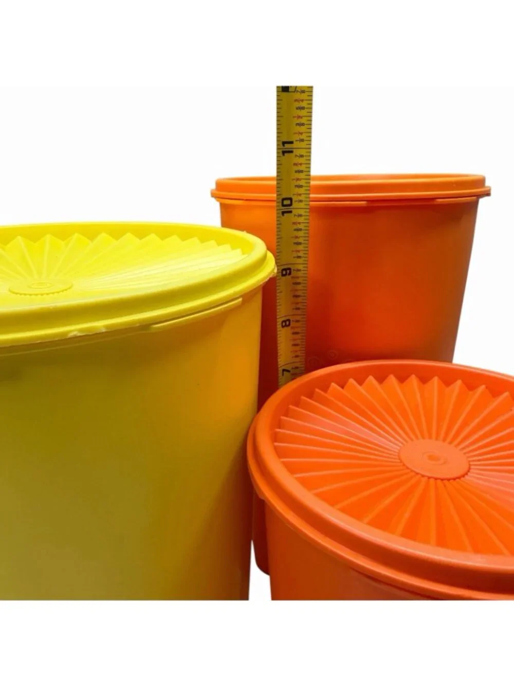 VTG Set of 3 Tupperware Servalier Canisters Retro Orange & Yellow W/Lids